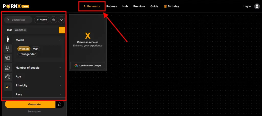 AI คุณสมบัติการสร้างภาพของ PornX AI