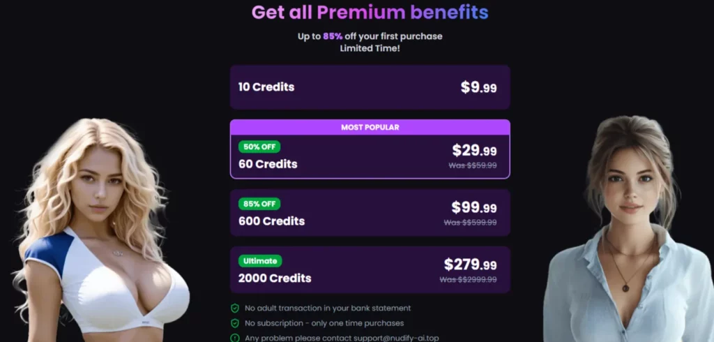 Nudifier AI Tarification basée sur le crédit