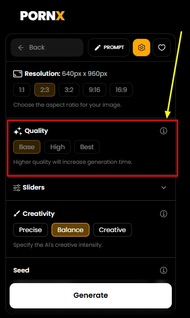 โหมดคุณภาพ PornX AI