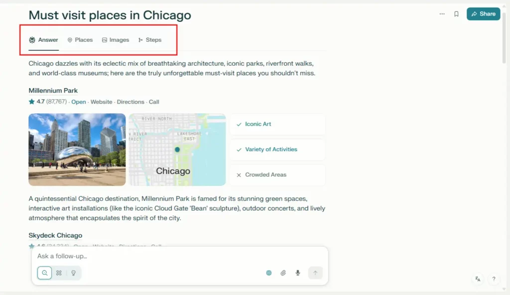 Direct answer in Perplexity search with citations