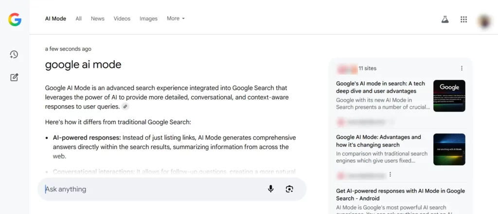 Google AI Mode- Search Engine and Interface