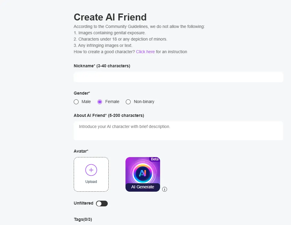 Hola de verdad.ai Creación del personaje