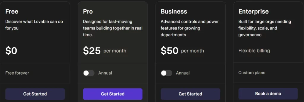 Lovable Pricing Plans