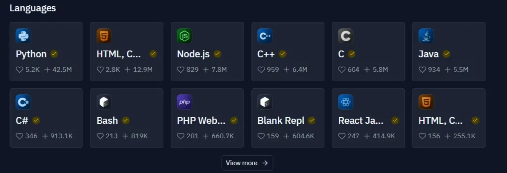Replit Programming Languages Support