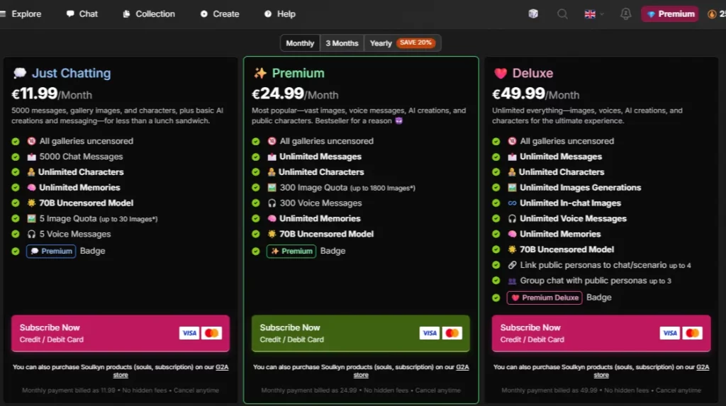 SoulKyn Pricing plan