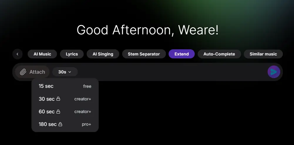 Soundverse AI Étendre la musique
