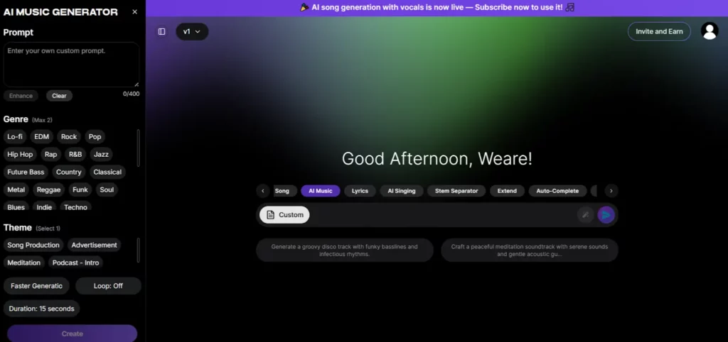 Générateur de chansons Soundverse AI