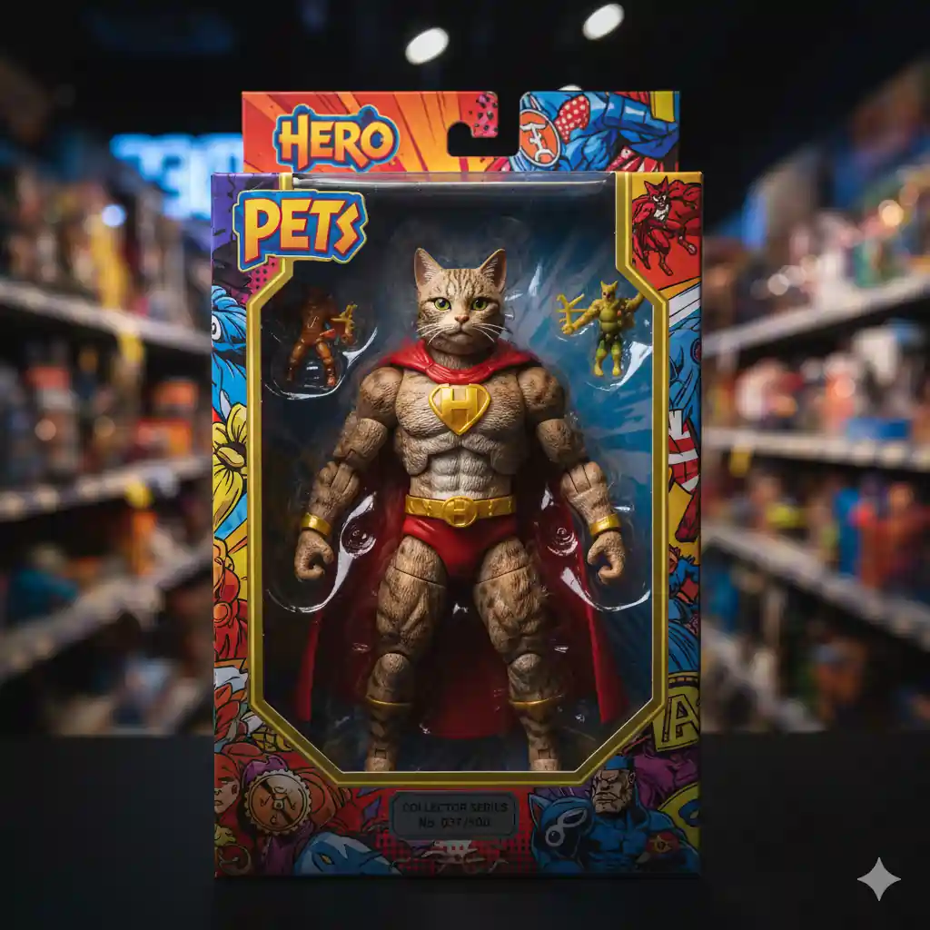 Akční figurka superhrdinské kočky - Nano Banana Prompt