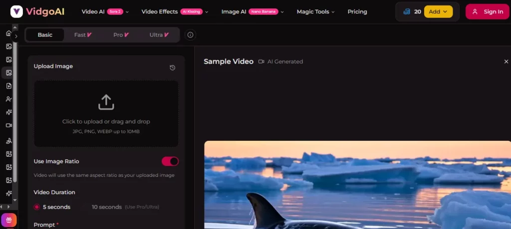 Vidgo AI Obrázek na video s umělou inteligencí
