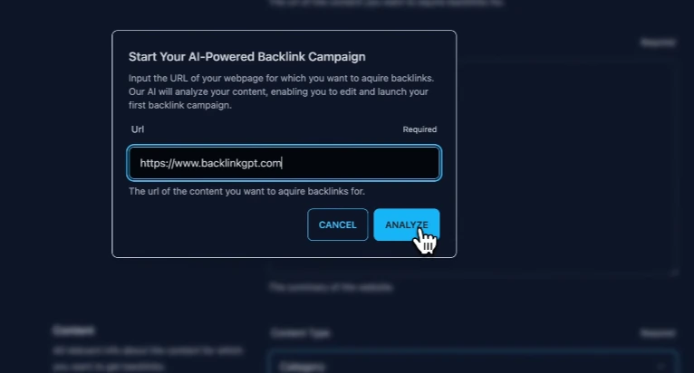 Add your website URL Backlink GPT