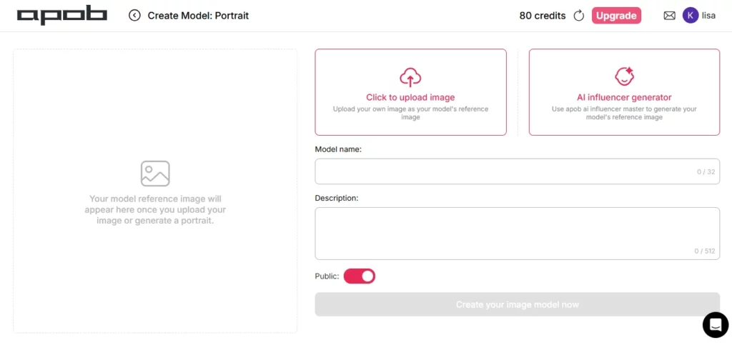 Apob AI Crear modelo de retrato