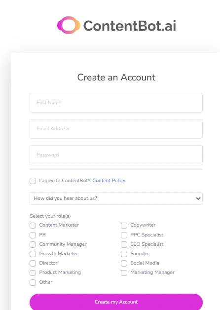 Bot de contenido.ai Regístrate