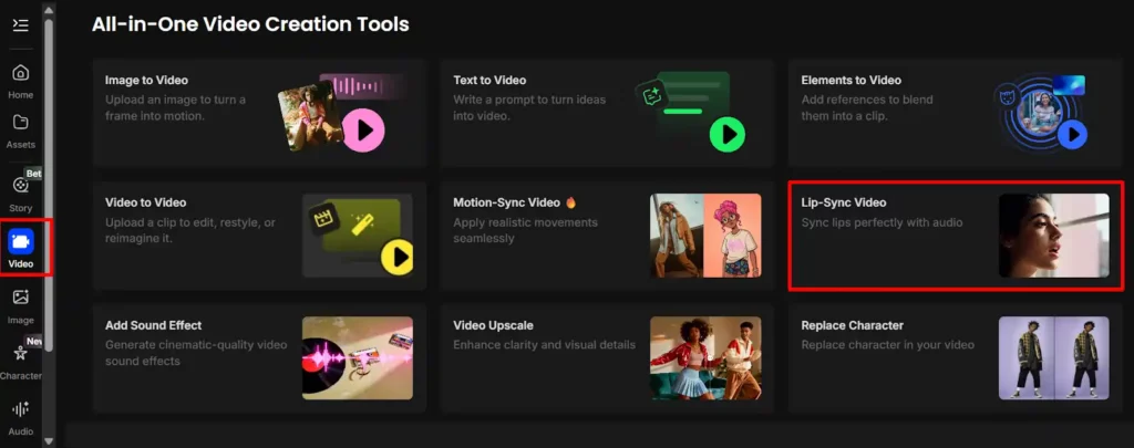 Navigate Lip-Sync Video section in OpenArt