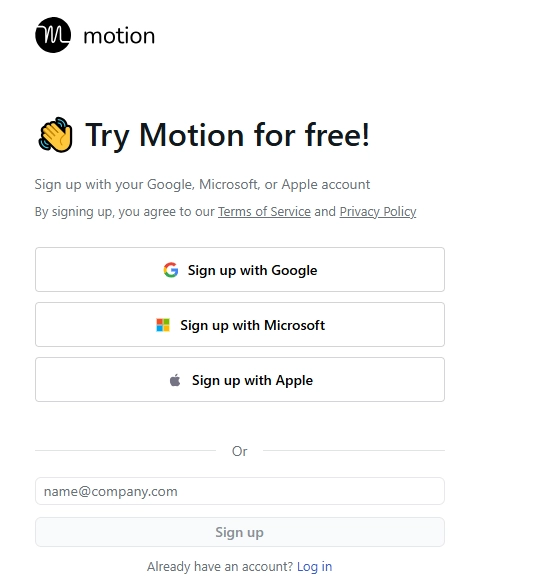 Inscreva-se para o teste gratuito do Motion.