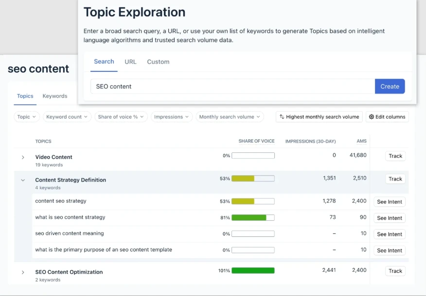 استكشاف المواضيع لاستراتيجية المحتوى من Clearscope