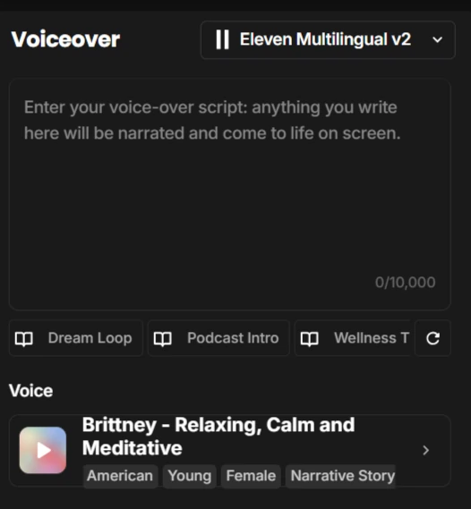 Add script and select from OpenArt's voice library