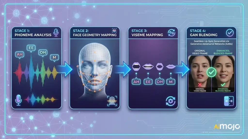 AI diagrama de mecânica do gerador de vídeo de sincronização labial