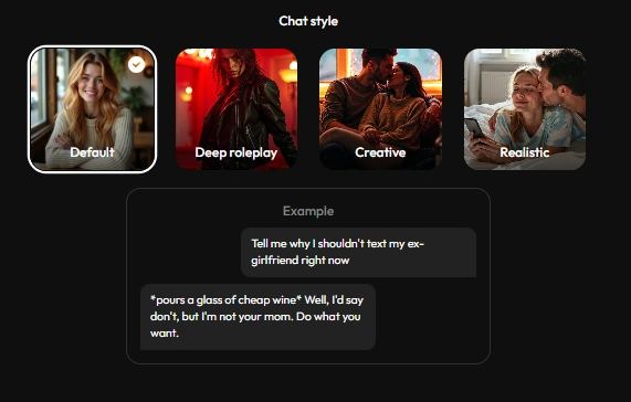 Opciones de estilo de chat - Joi AI