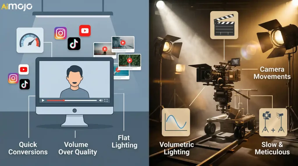 Cinematic video generator versus standard AI інструменти