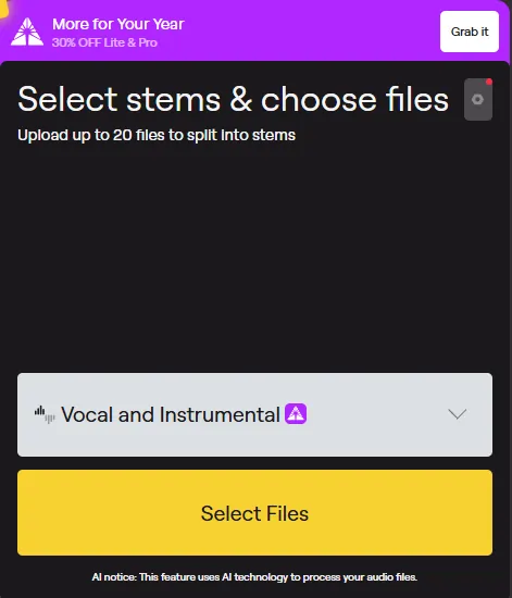 Tipi di estrazione del gambo LALAL.AI