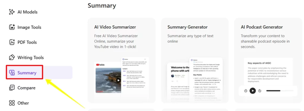 AI Ferramentas de resumo Monica AI
