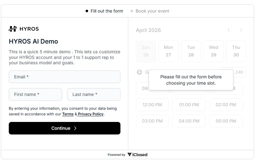 Book a demo on Hyros