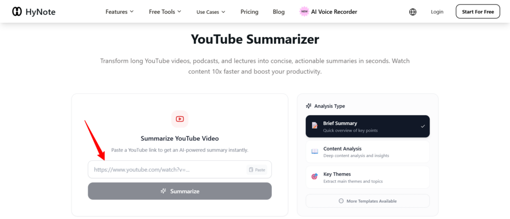 Paste YouTube Video URL into the HyNote Input Field