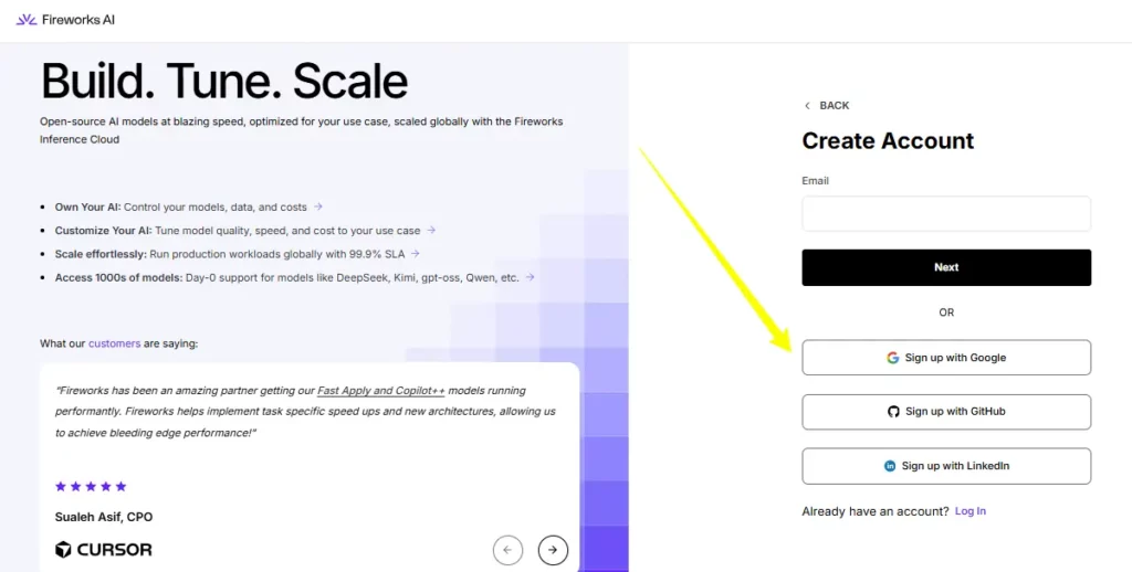 ลงทะเบียนบน Fireworks AI