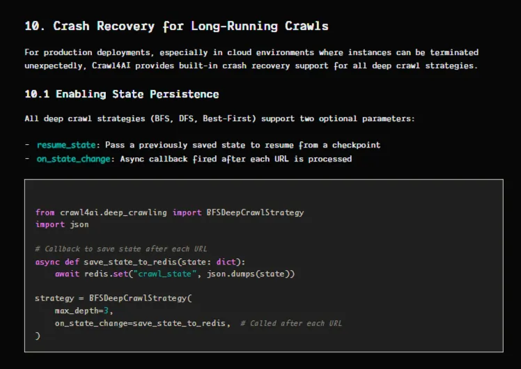 Deep Crawl Crash Recovery Crawl4AI