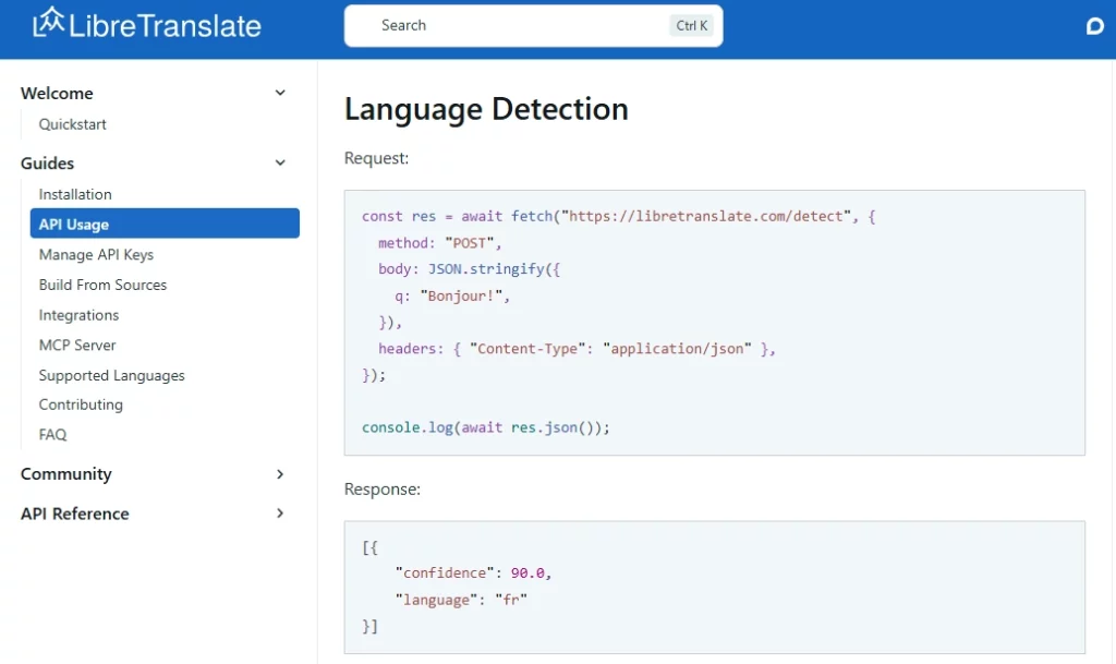 Language Detection LibreTranslate