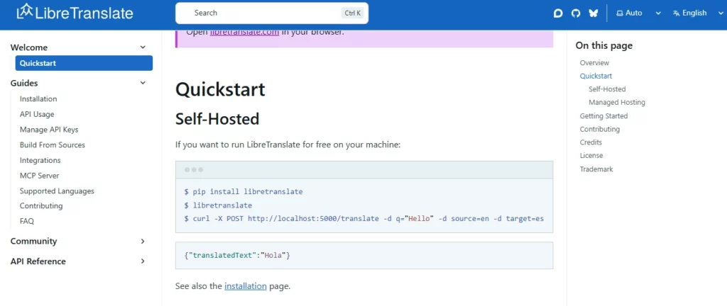Self-Hosted REST API LibreTranslate