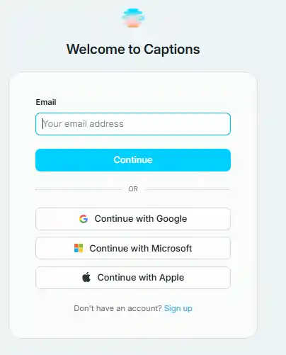 Sign Up on Captions AI