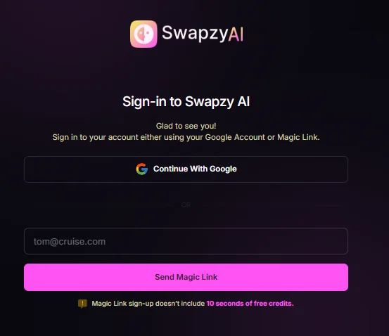Swapzy Face Swap Sign Up