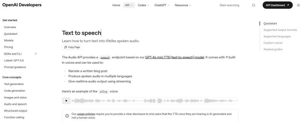 OpenAI TTS API