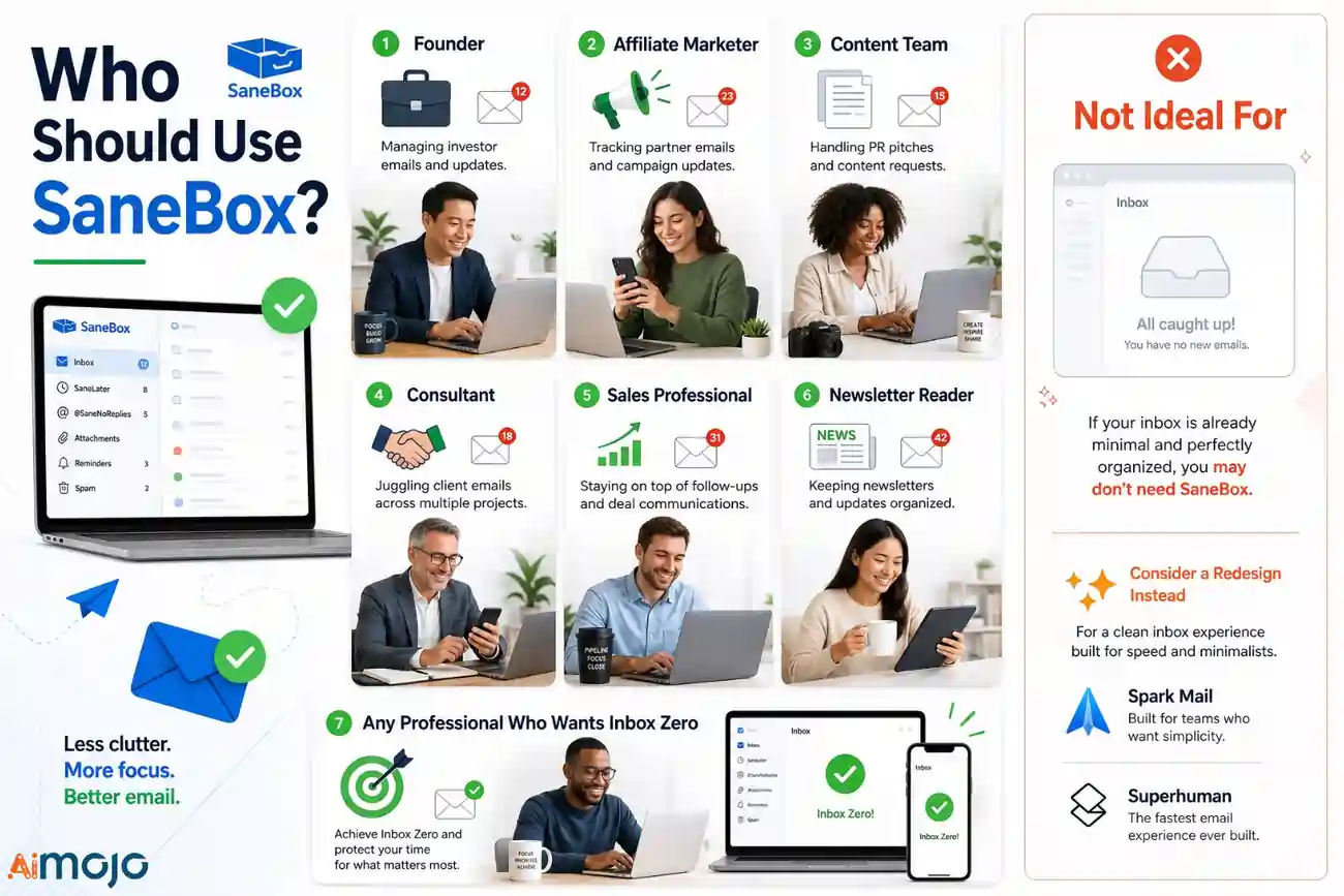 Profesioniști care gestionează e-mailuri cu volum mare de informații cu SaneBox