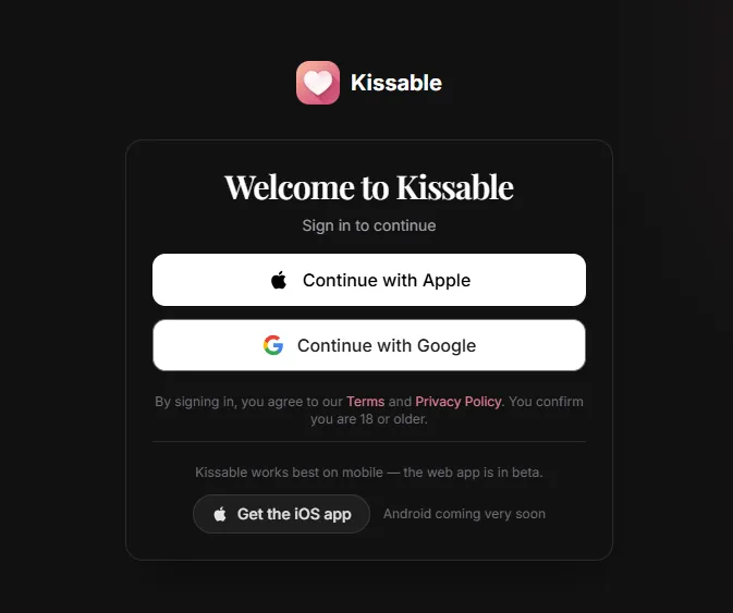 Sign Up On Kissable AI