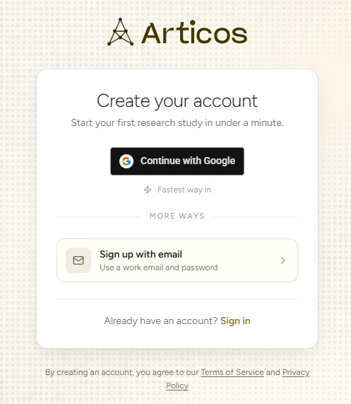 Sign Up on Articos