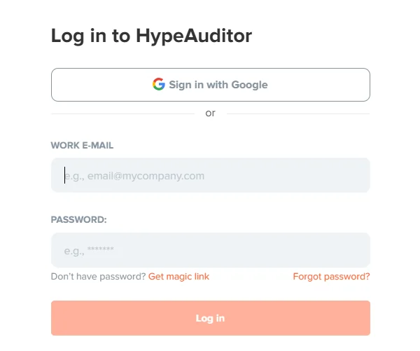 Sign up On HypeAuditor