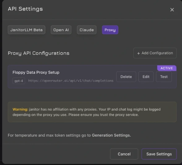 API Settings On Janitor AI