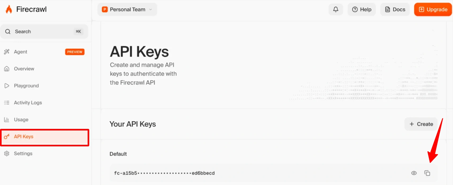 Accessing API key From Firecrawl Dashboard
