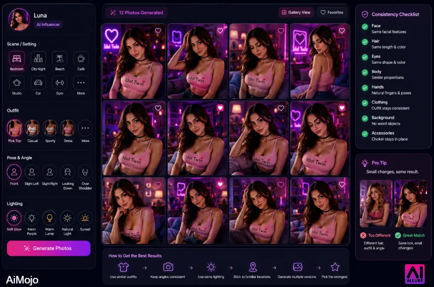 Create Consistent AI Photos with aiAllure IdolTwin
