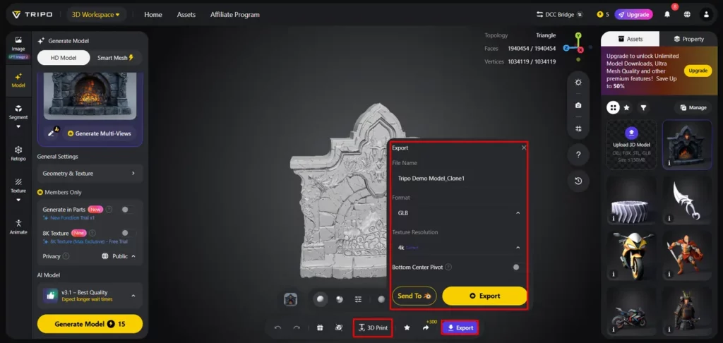 Generated 3D Model - Export Setting