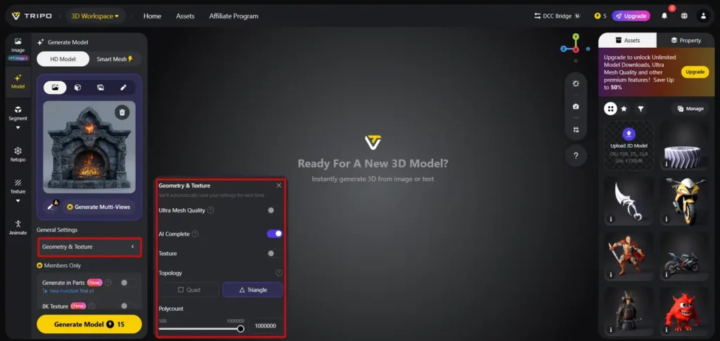 Geometry and Texture Settings for 3D Model Generation
