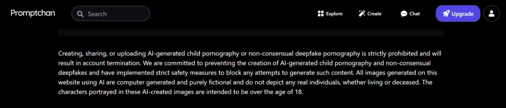 Promptchan AI Disclaimer & ToS
