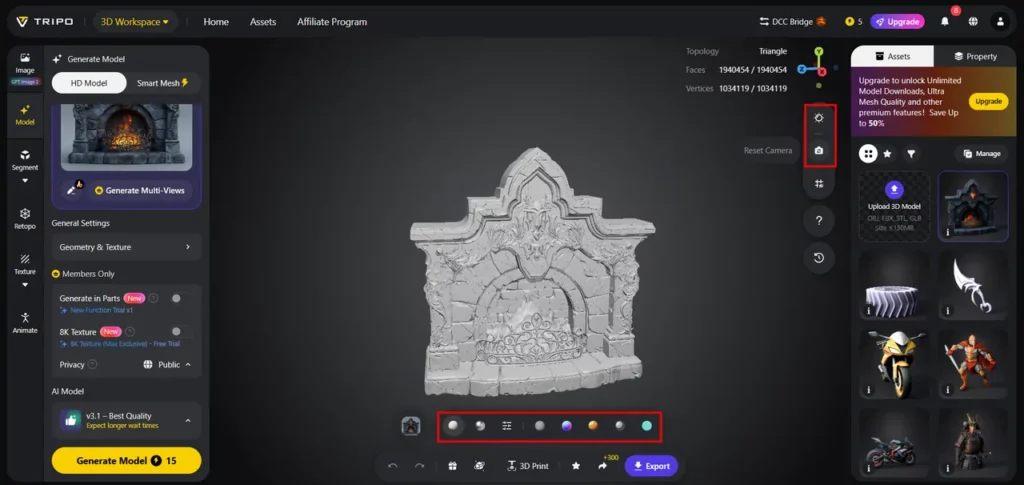 Review and Export Editable 3D Model Assets