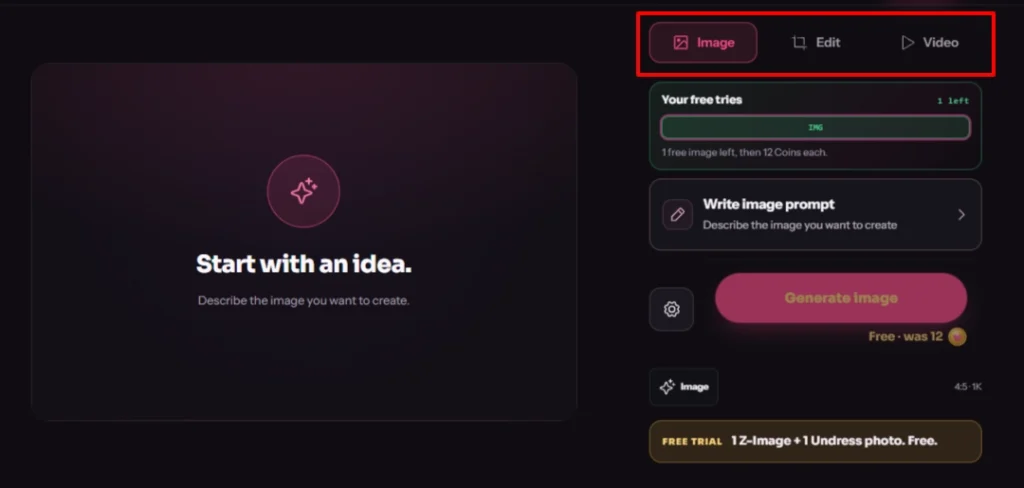 Hasilkan Pornografi.ai Opsi gambar, pengeditan, dan video.