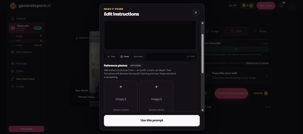 Hasilkan Pornografi.ai fitur pengeditan