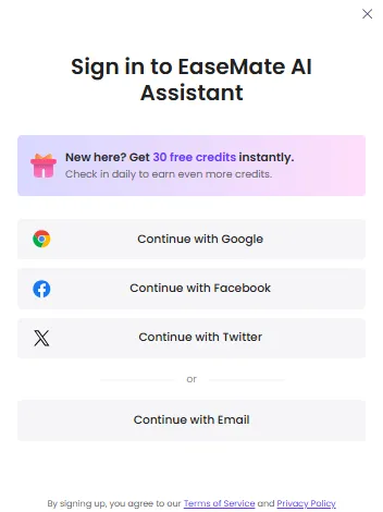 Crea una cuenta en EaseMate AI