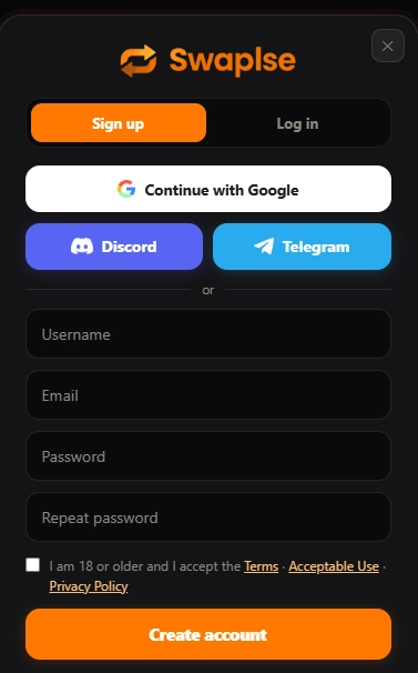 Create an account on Swaplse AI