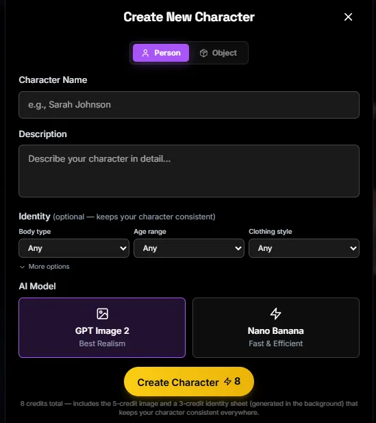 Influverse AI Character Creation